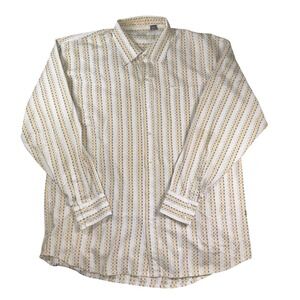 Enyce Shirt Mens 3XL White Yellow Green Geometric Stripe Button Up Long Sleeve